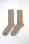 Mens Ribbed Cashmere Wool Socks - Beige