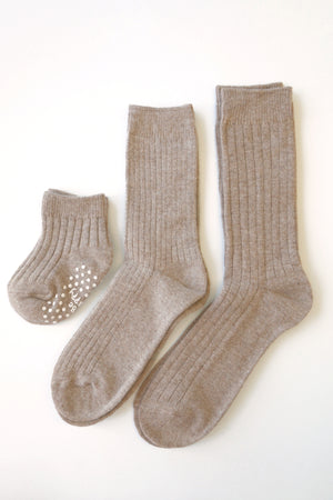 Mens Ribbed Cashmere Wool Socks - Beige